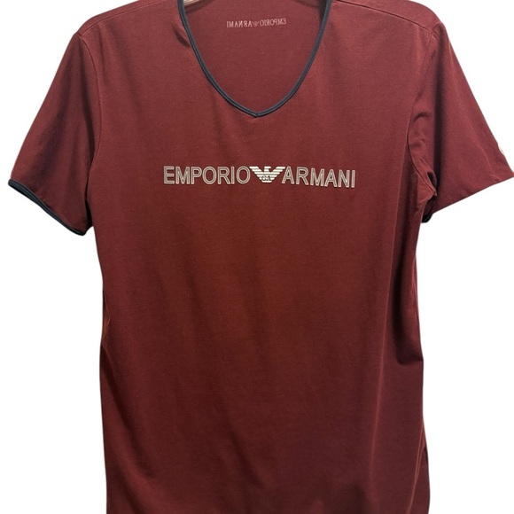 Armani Exchange Men's Slim Fit Short Sleeve Pima Cotton V-Neck Shirt, Burgundy - Picture 12 of 16